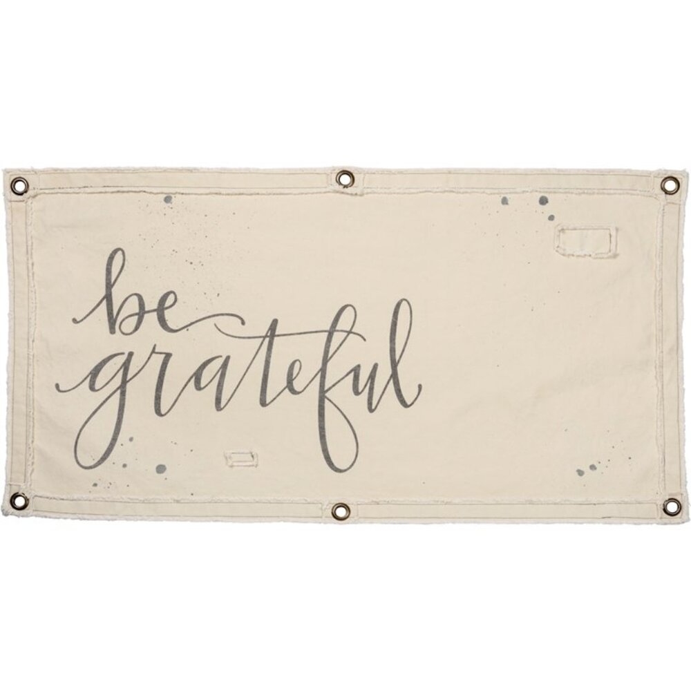 “Be Grateful” Canvas Wall Banner – Hand Lettered Inspirational Wall Décor